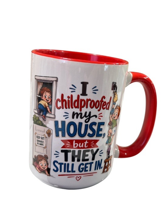 Handmade Other - Red & White "I Childproofed My House" Coffee Mug 15 ounces